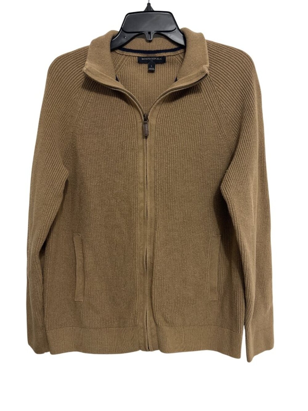 Banana Republic Mens Ribbed Knit Brown Full-Zip Cardigan Size Large Cotton Blend